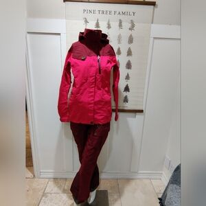 MEC Women’s 2-Piece Snowsuit Ski Jacket & Pants Set Pink Burgundy Waterproof